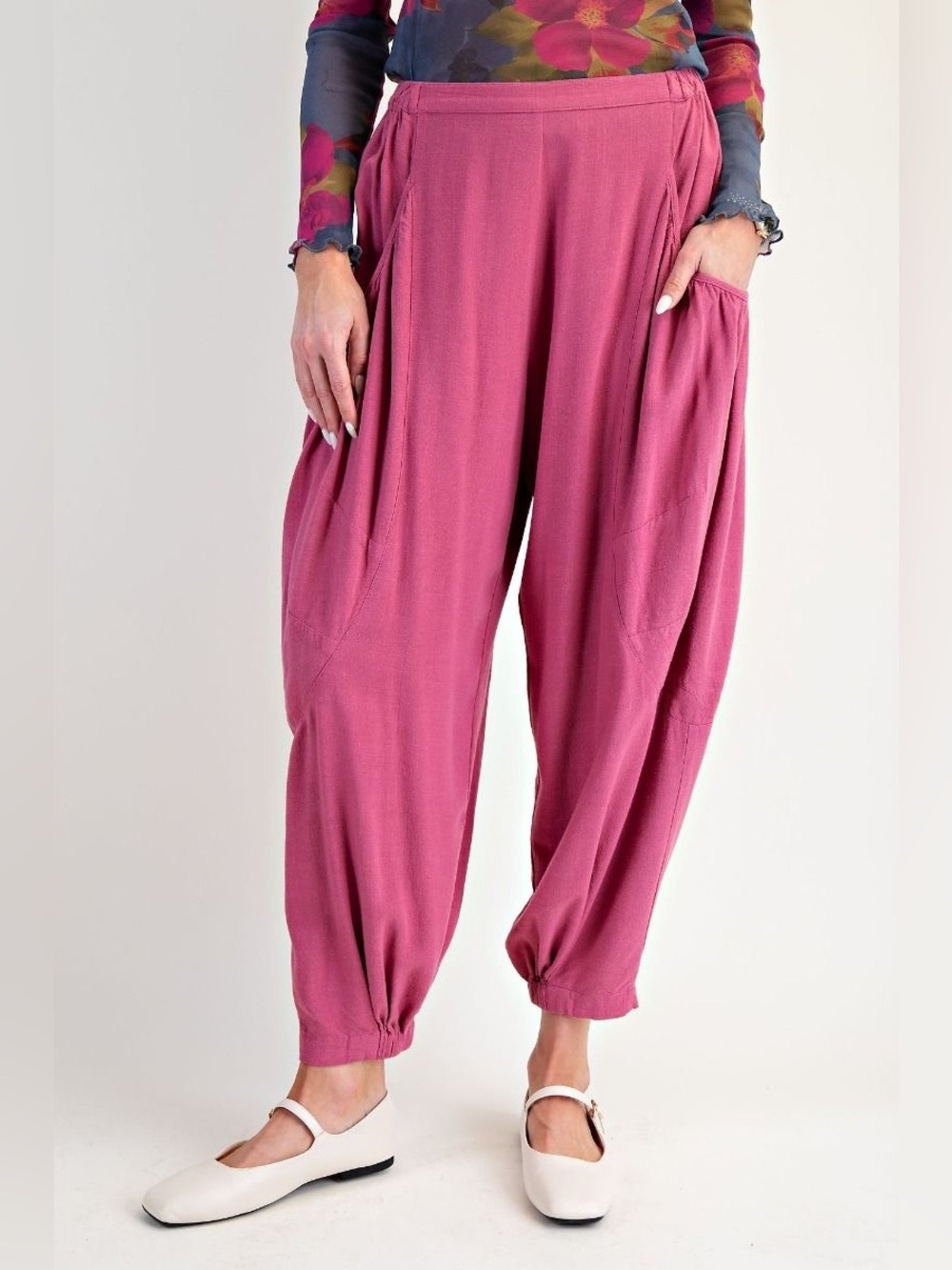 Easel Indian Pink Rayon and Linen Aladdin Pants
